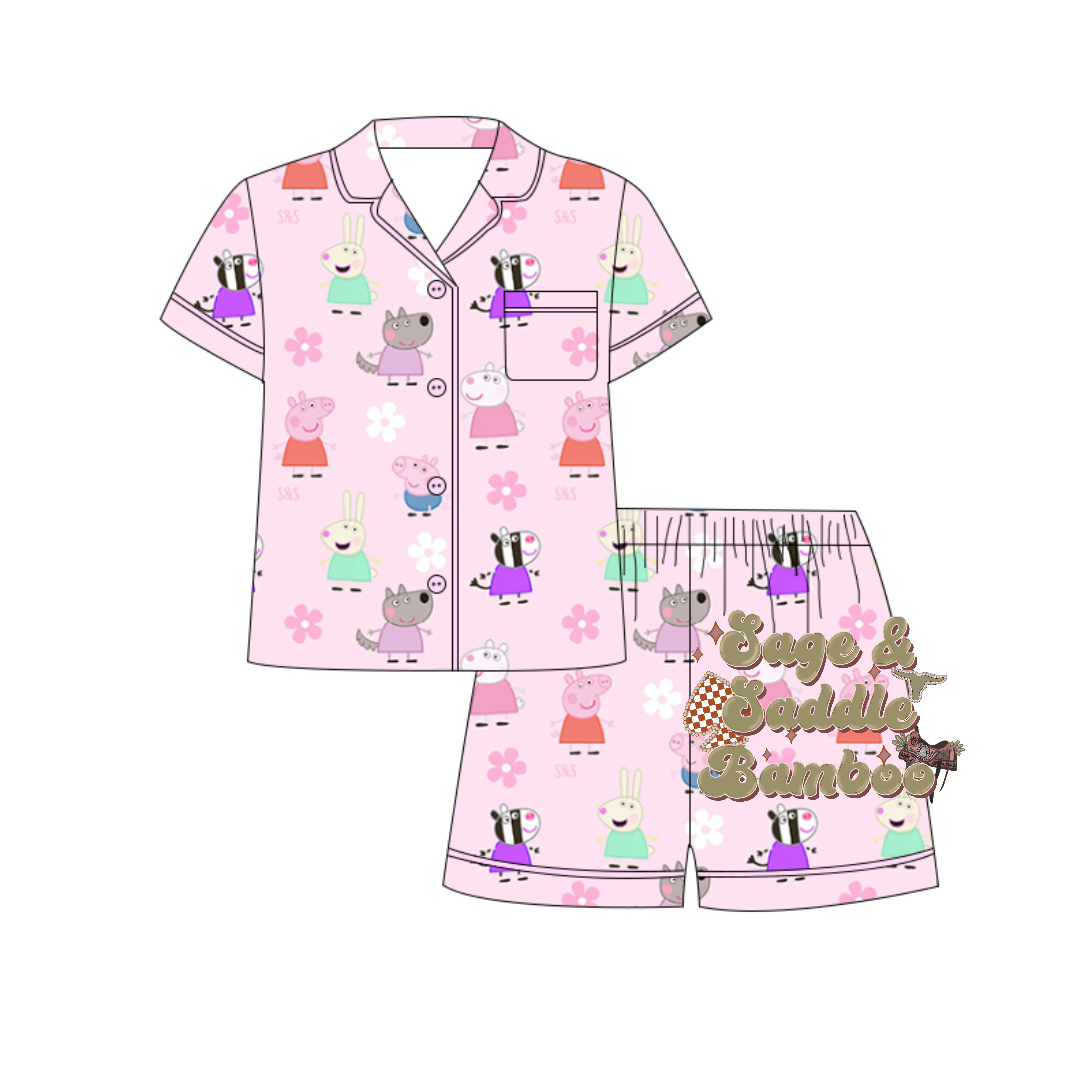 Adult Button Up + Shorts Set